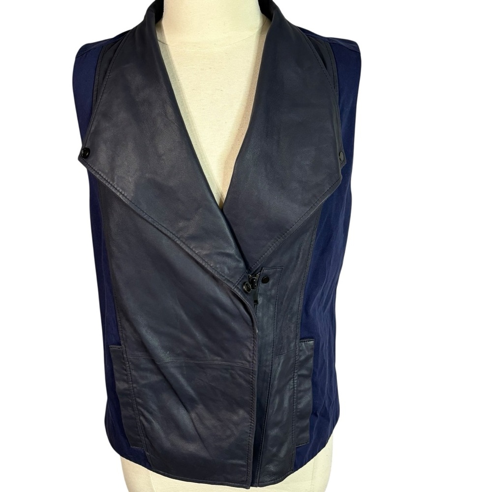 Vince Navy Goat Leather Asymmetrical Vest Cobalt Stretch Women’s L - Picture 3 of 10